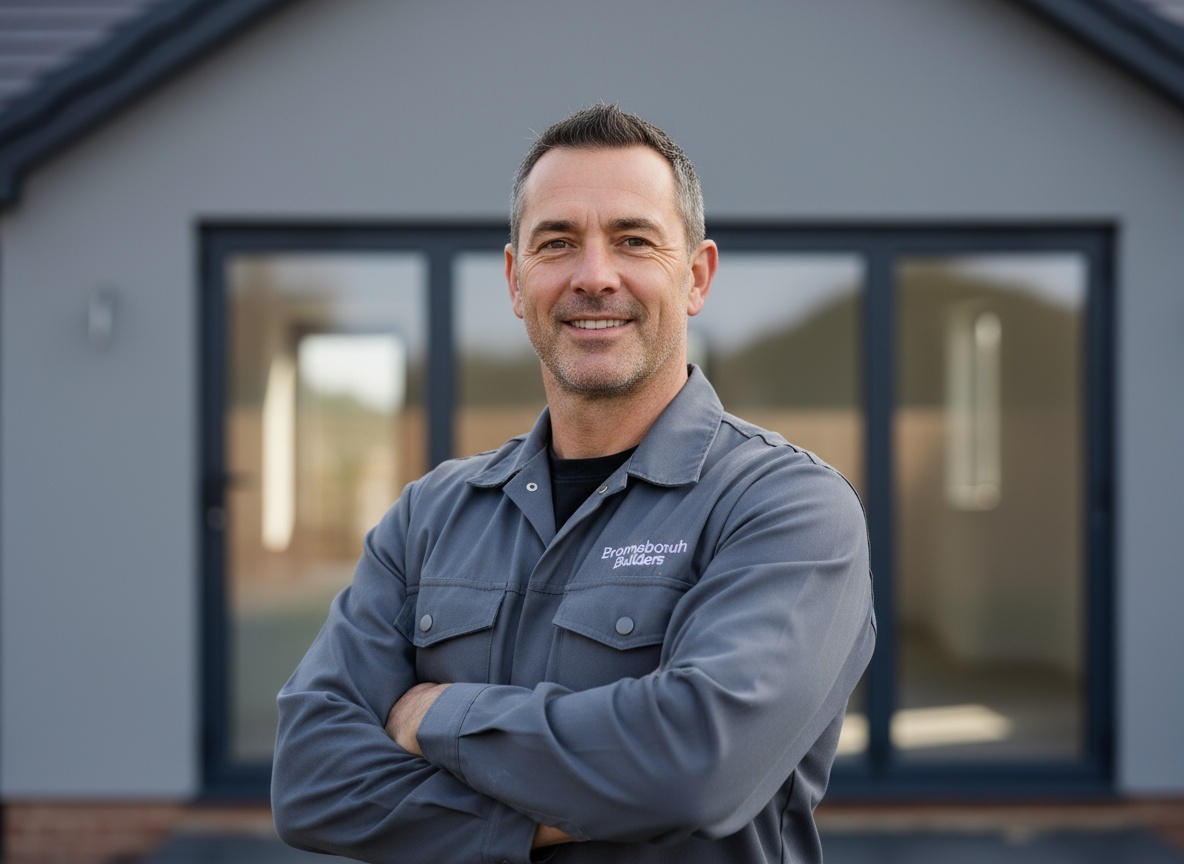 [CLIENT TO CONFIRM: Owner Name], owner of Bromborough Builders standing in front of completed renovation project in Bromborough Wirral